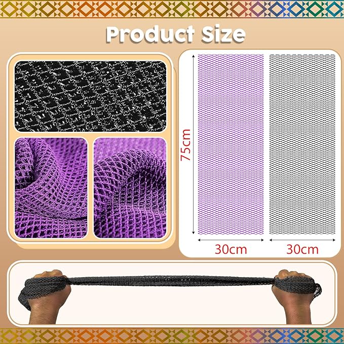 Authentic African Net Sponge - 2 Pieces Deep Clean Exfoliator - Premium Fabric, Gentle Exfoliation for Body & Shower Use (Purple & Black)