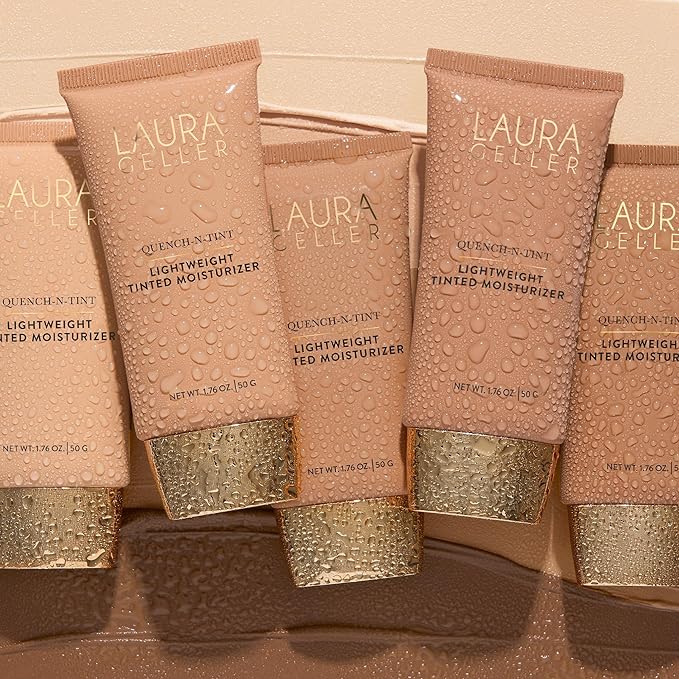 LAURA GELLER NEW YORK Quench-n-Tint Tinted Moisturizer - Sheer to Light Buildable Coverage - Natural Glow Finish - Lightweight Formula with Hyaluronic Acid, 03 Light/Medium