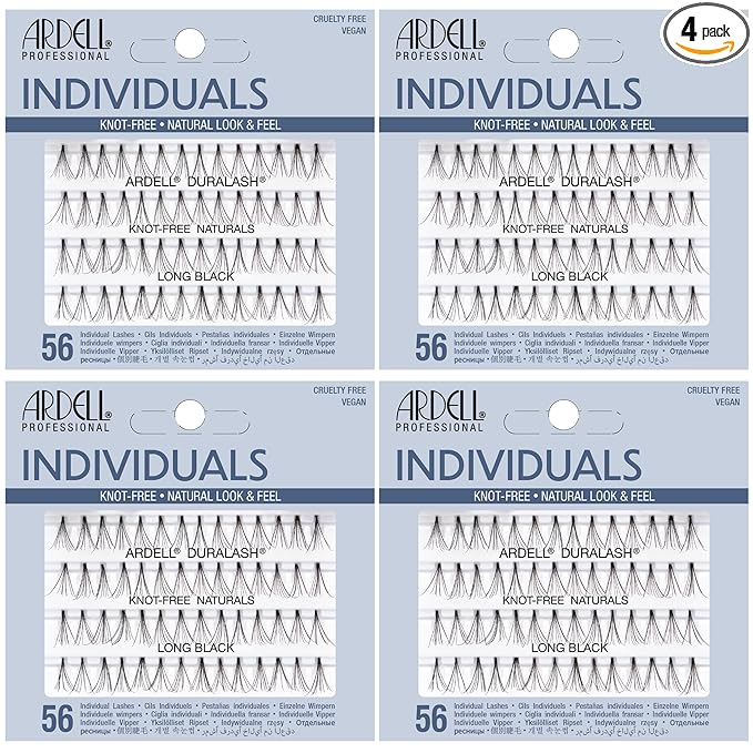 Ardell Individual Lashes - Long, Black, Fake Eyelashes, Natural Look DIY Eyelash Clusters for Easy Application, 4 Pack