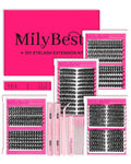 MilyBest 4 Styles Lash Clusters Kit 864Pcs Eyelash Clusters Lash Kit Volume Lashes Clusters D Curl DIY Individual False Eyelashes with 2 Bond&Seal Wispy Bulk Cluster Eyelash Extensions Kit De Pestañas