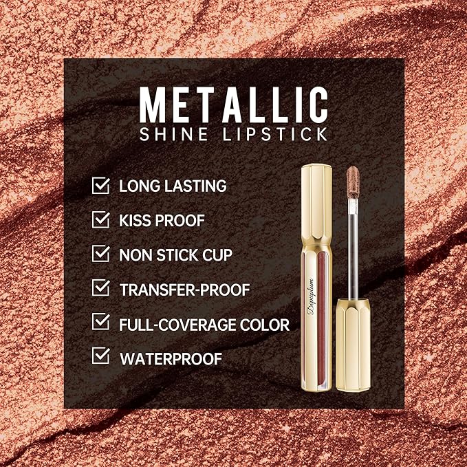 Depuplum Chocolate Lipsticks for Women Dark Brown Metallic Lipstick Long Lasting Shimmer Lip Gloss Glitter Waterproof Lipsticks Full Coverage Lip Color for Mother's Day,DP109 Candy