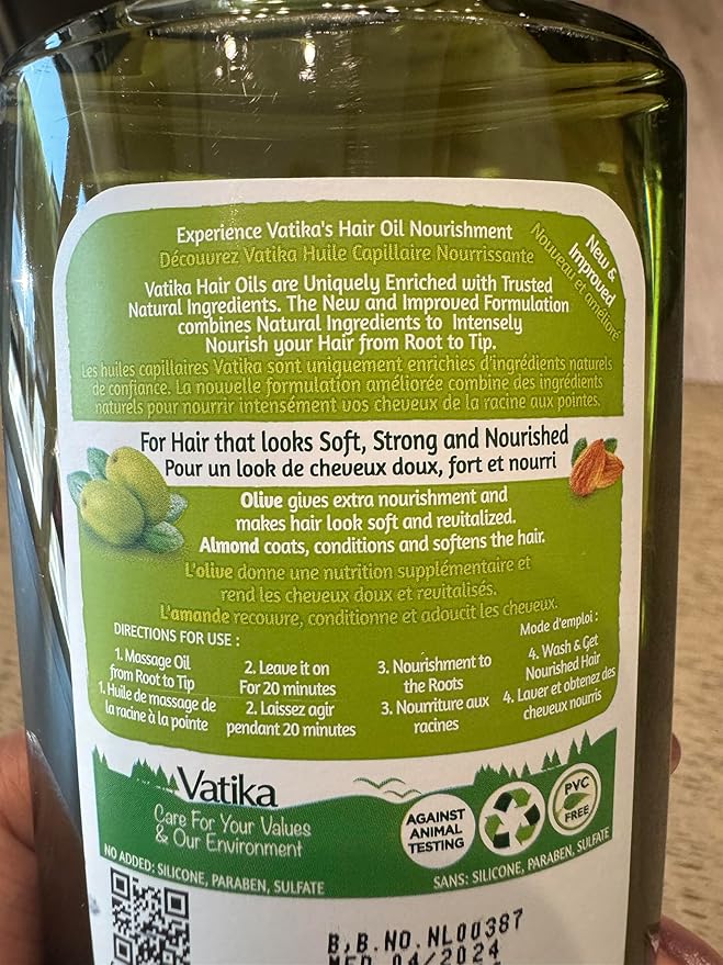 Vatika Naturals Olive Enriched Hair Oil - Nourish & Protect - Strong, Healthy Hair - Lightweight, Non-Greasy - Infused with Natural Olive Extracts - Moisturizing & Strengthening - Pack of 3 (300ml)