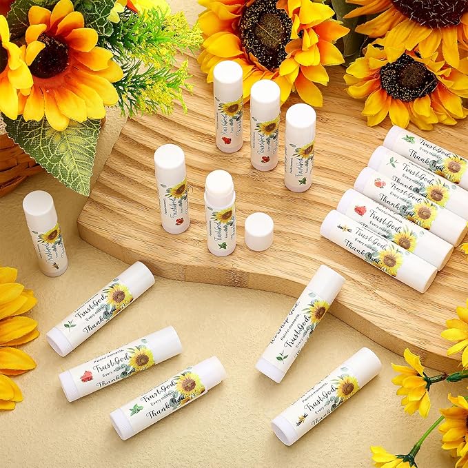 50 Pcs Christian Lip Balm Bulk Bible Verses Lip Balm Scripture Christian Gifts for Women Faith Religious Church Party Favor Inspirational Gift for Mother Teacher Nurse Employee Coworker (Sunflower)