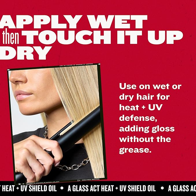 Bed Head by TIGI A Glass Act Multi-Tasking Heat Protectant Oil with UV & Color Defense, Anti-Frizz & Glass-Shine Finishing, 3.62 fl oz