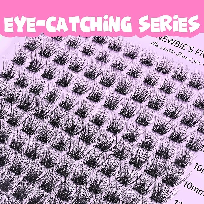 VEYESBEAUTY Lash Clusters Individual Eyelash Extensions Thin & Invisible Band DIY False Eyelashes for Self-application Newbie's Five-Second Series Wispy Lash Tray, Siren 8-16mm Mixed Length