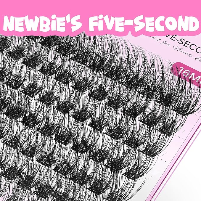 VEYESBEAUTY Lash Clusters Individual Eyelash Extensions Thin & Invisible Band DIY False Eyelashes for Self-application Newbie's Five-Second Series Wispy Lash Tray, Dreamy 16mm Single Length