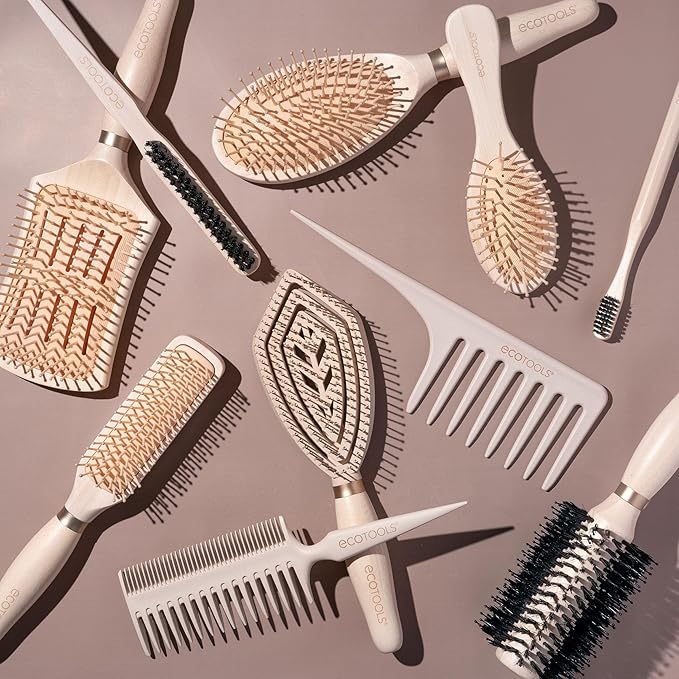 EcoTools Double-Sided Hair Comb, Wide-Tooth & Narrow-Tooth Sides For Detangling & Styling, Sectioning Tip, Bamboo Hair Comb for All Hair Types, Anti-Breakage, Vegan & Cruelty-Free, 1 Count