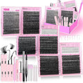 YIDUO 1520Pcs Lashes Clusters Kit with Spikes+Bottom 6 Styles 100D/200D/300D Cluster Lash Extension Kit with 2X Bond&Seal 10-20mm Volume Individual Eyelash Extension Kit Gift Packs
