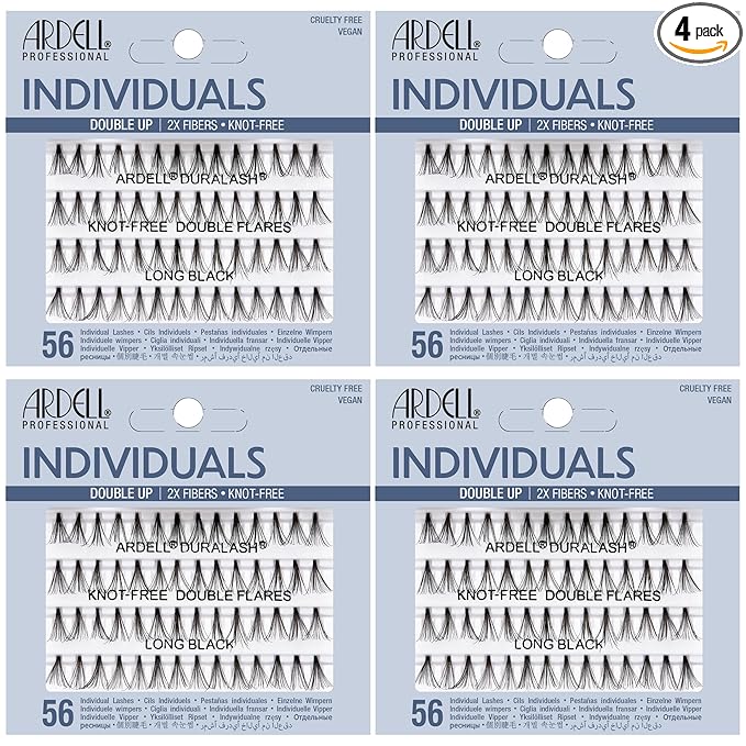 Ardell False Eyelashes Double Up Individuals, Knot-Free Long Black, 4 Pack