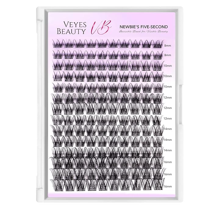 VEYESBEAUTY Lash Clusters Kit Individual Eyelash Extensions Thin & Invisible Band DIY False Eyelashes Newbie's Five-Second Series Wispy Lash Tray, LuxeBold KIT with Bond&Seal Remover Applicator
