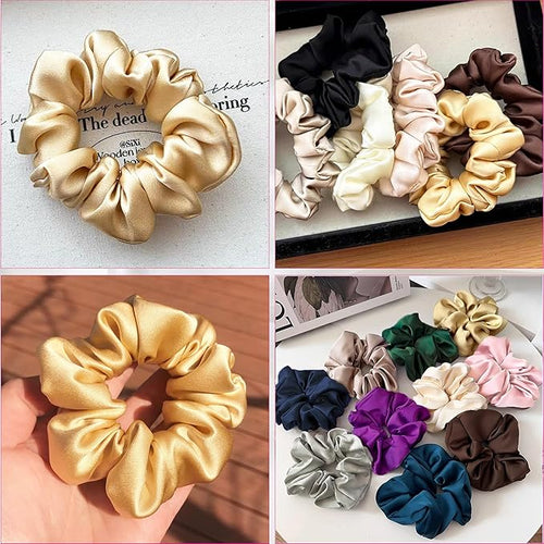 100% Pure Mulberry Silk Hair Scrunchies for Women & Girls, Light Gold, 16 Momme Silk for Curly, Thick or Thin Hair
