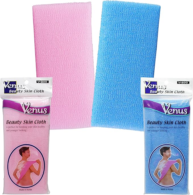 Bath Shower Exfoliating Towel Cloth Nylon Mesh Korean Loofah Scrub Washcloth Back Scrubber, Assorted Colors (4 Pack)