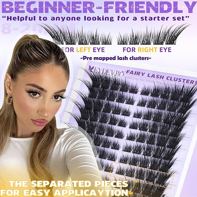 EYDEVRO Wispy Lash Clusters Fairy Eyelash Clusters Natural Cluster Lashes with Spikes LC Curl Fox Eye Cat Eye Lashes Manga Lashes 120Pcs Reusable Premapped Cluster Eyelash Extensions Individual Lashes
