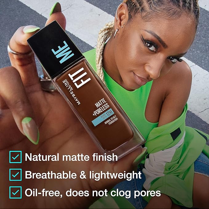 Maybelline Fit Me Matte + Poreless Liquid Oil-Free Foundation Makeup, Mocha, 1 Count (Packaging May Vary) (Pack of 2)