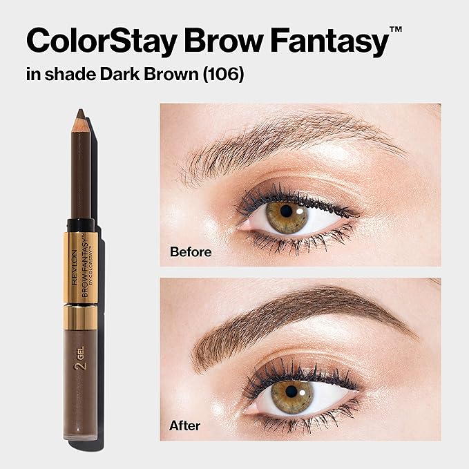 Revlon Eyebrow Gel & Pencil, ColorStay Brow Fantasy 2-in-1 Eye Makeup, Longwearing with Precision Tip, 105 Brunette, 0.04 Oz