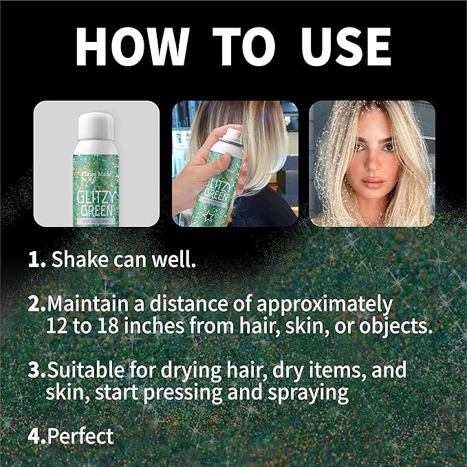 Hair Glitter Body Glitter Spray, 150ML Glitter Hairspray Holographic Green Glitter Spray for Hair and Body, Hair Glitter for Kids Women, Body Shimmer Festival Makeup 4.2 Fl Oz