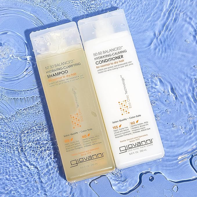 GIOVANNI ECO CHIC 50:50 Balanced Hydrating Clarifying Shampoo - Leaves Hair pH Balanced for Over-Processed Hair, Provides Moisture & Protection, Salon Quality, No Parabens, Color Safe - 8.5 oz