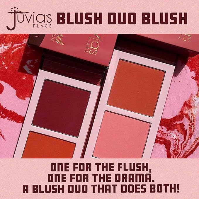 Juvia's Place Blushed Duo Blush - Two Tone Pigmented Buildable Pressed Mineral Powder - Rosy Natural Cheeks Matte Fresh Finish for All Skin Color -Volume1