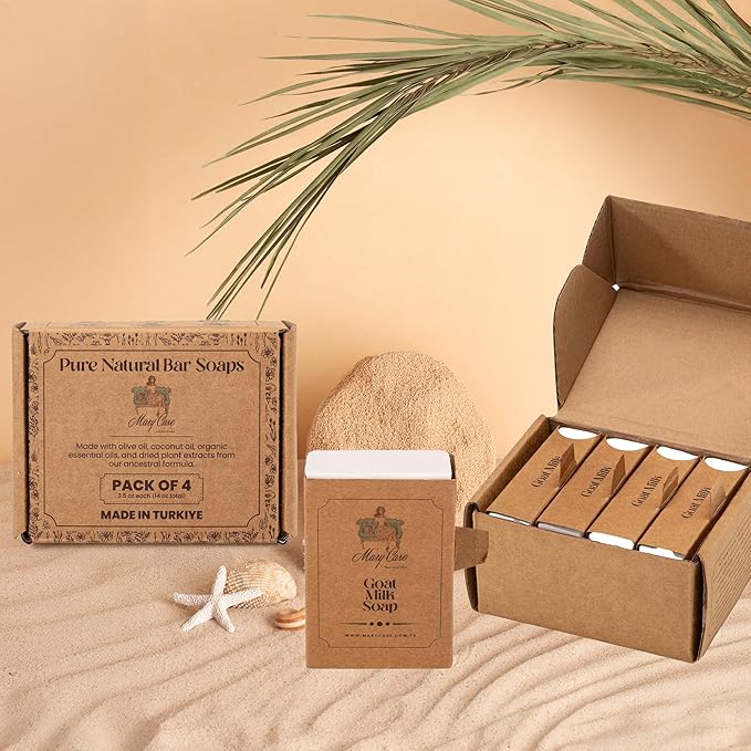 Mary Case Goat Milk Bar Soap Set of 4 | Natural Soap with Olive & Coconut Oils | Bath Soap Bars for Men & Women | Deep Moisturizing, Softening & Nourishing Dry Skin