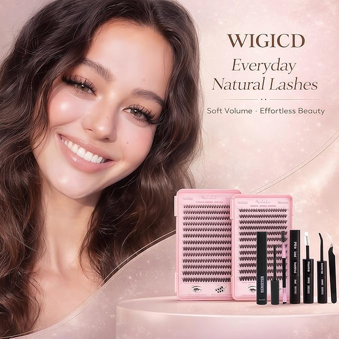 Lash Clusters Kit, Eyelash Clusters Individual Lash Extension Kit 480 Pcs D Curl Fluffy Wispy False Eyelashes Extensions Thin Band with Bond Seal Tweezers Brush Removers (40D+50D KIT)