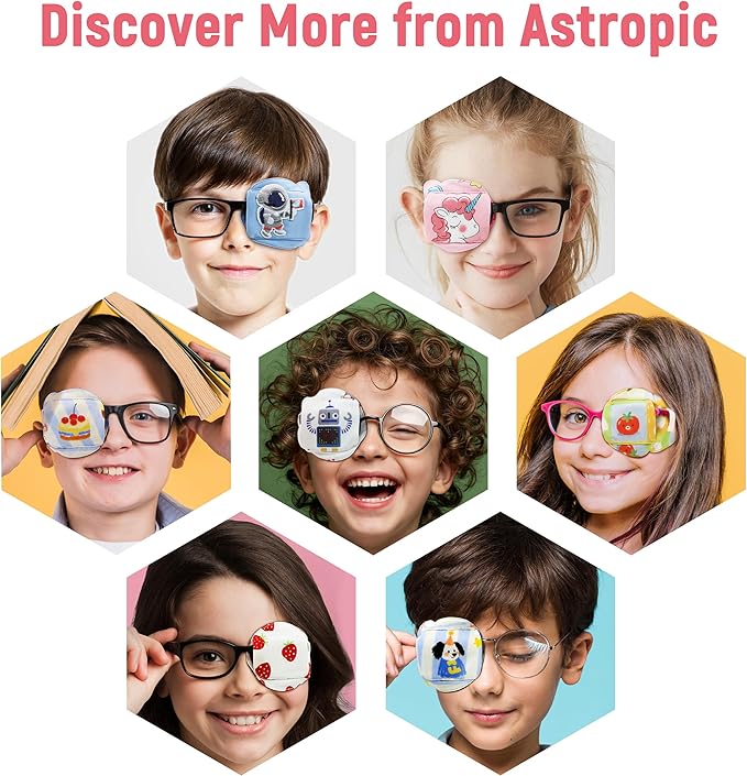 Astropic 3D Cotton & Silk Eye Patch for Kids | Girls Eye Patch for Glasses | Medical Eyepatch for Children with Lazy Eye (Pink Unicorn, Left Eye)