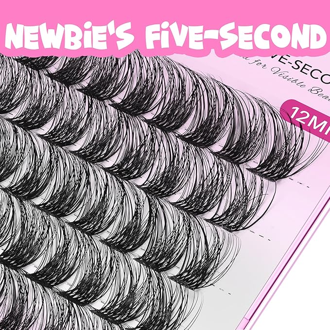VEYESBEAUTY Lash Clusters Individual Eyelash Extensions Thin & Invisible Band DIY False Eyelashes for Self-application Newbie's Five-Second Series Wispy Lash Tray, Boldeye 12mm Single Length