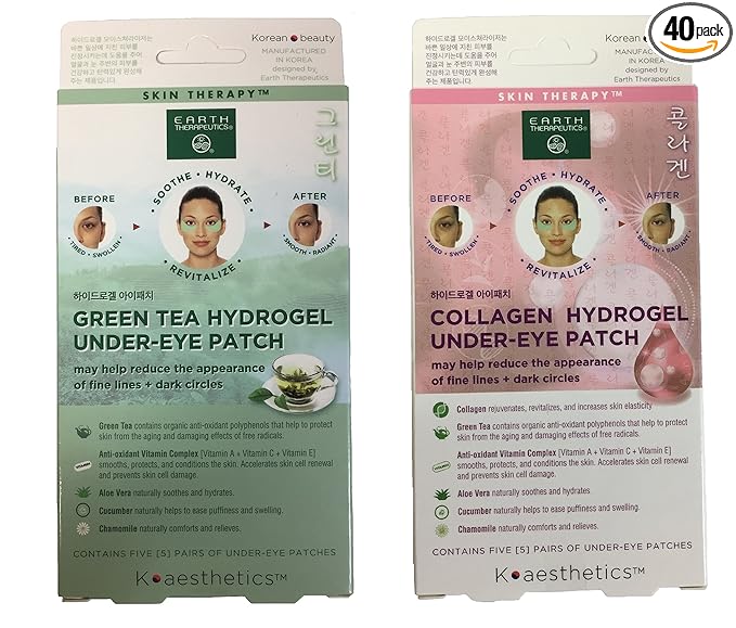 Earth Therapeutics Hydrogel Under Eye Patch, Collagen and Green Tea Bundle