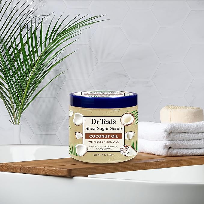 Dr Teal's Shea Sugar Body Scrub, Coconut Oil with Essential Oils, 19 oz (Pack of 3)