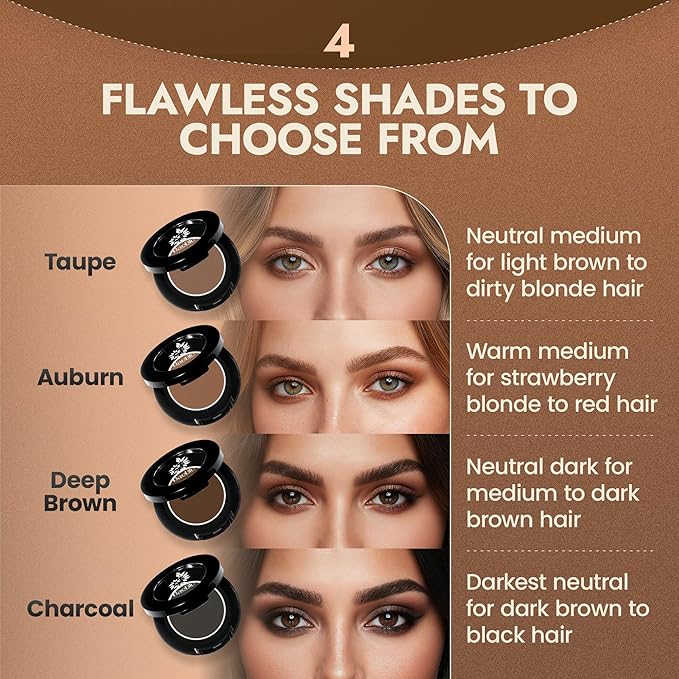 Organic Eyebrow Powder - Vegan Brow Tint for Shaping, Filling & Defining, 100% Natural - Smudge-Proof & Long-Lasting Conditioning - Cruelty-Free, Paraben-Free, Gluten-Free, Made in USA - Auburn