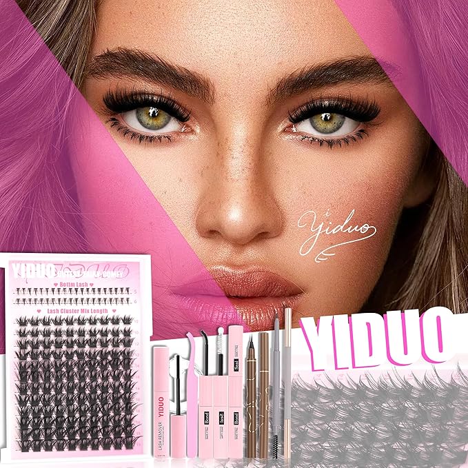 YIDUO Manga Lash Clusters Kit with Bottom Lashes Extensions Kit with Bond and Seal|Eye Liner|Waterproof Eyebrow, DIY Lash Extension Kit