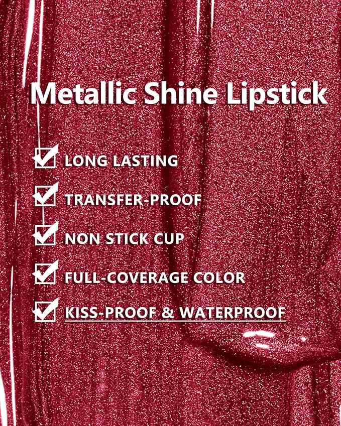 MAKI YIKA Dark Red Lipstick for Women Metallic Lipsticks for Mother Glitter Long Lasting Lipstick No Smudge No Transfer Liquid Pink Lip Gloss (BR011 Pure Envy)