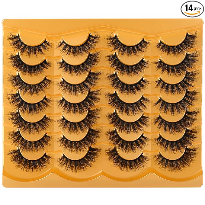 Lashes 18MM False Eyelashes Volume Faux Mink Lashes 14 Pairs Pack Dramatic Fake Eyelashes Wispy Cat-Eye Look Waterproof Strip Lashes That Look Like Extension, by TIMELABS Lashes 14Pairs