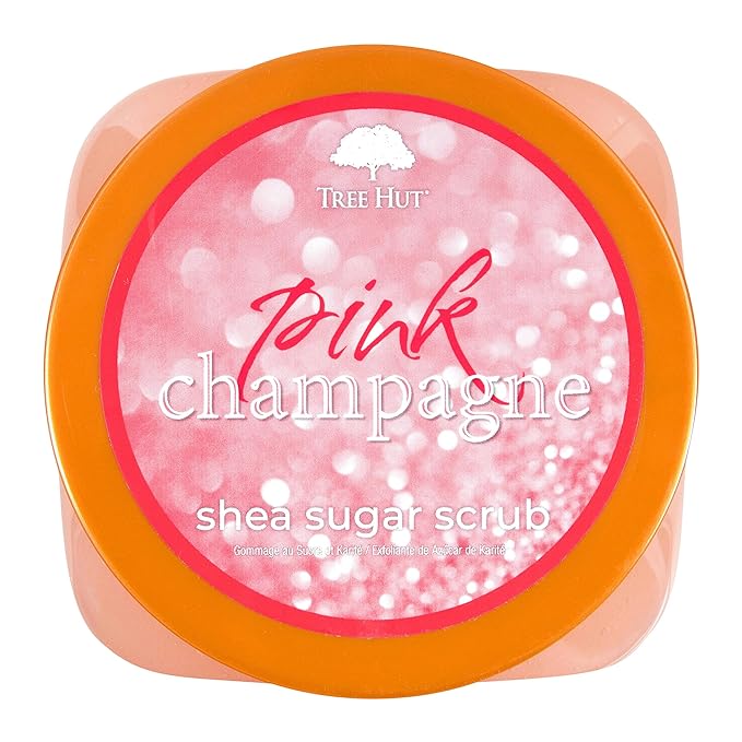Tree Hut Pink Champagne Body Scrub, Exfoliating & Hydrating Sugar Scrub with Shea Butter & Essential Oils, Smooth Skin, Body Exfoliator For All Skin Types, Self Care Gifts for Women, Vegan, 18 Oz
