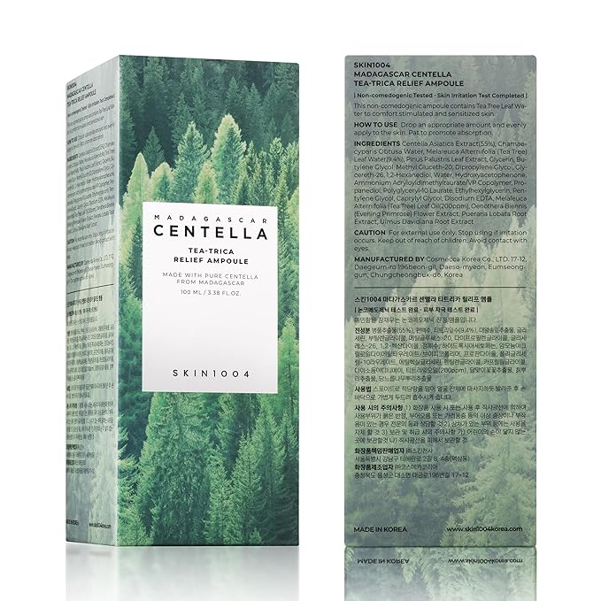 SKIN1004 Tea-Trica Relief Ampoule, 3.38 fl.oz,100ml, Korean Face Serum with Cica & Tea Tree, Facial Serum with Madagascar Centella, Hydrating & Calming Ampoule for Soothing Effect, Korean Skin Care