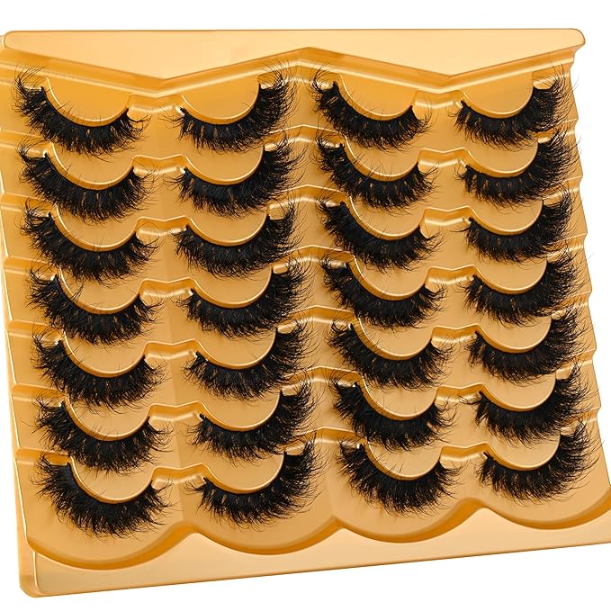 Lashes 17MM False Eyelashes Volume Faux Mink Lashes 14 Pairs Pack Dramatic Fake Eyelashes Wispy Cat-Eye Look Waterproof Strip Lashes That Look Like Extension, by TIMELABS Lashes 14Pairs