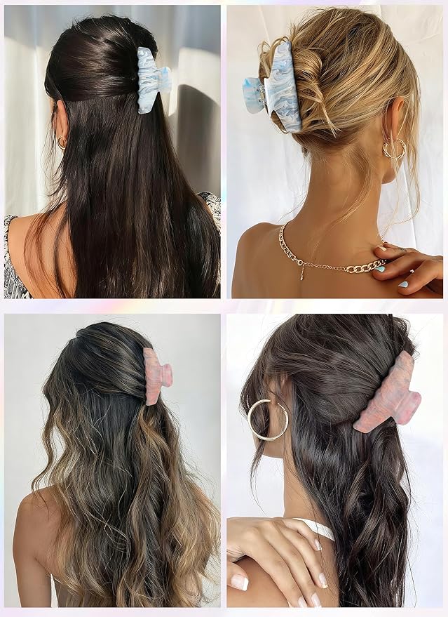 2 Pack Large Acrylic Hair Claw Clips for Women - 4.3 Inch Strong Hold Nonslip Hair Clips Big Claw Barrettes for Thick Thin Hair, Cute Durable Jaw Clips for Women Girls