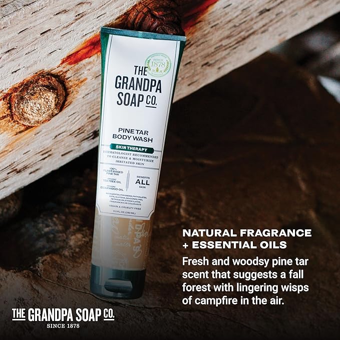 The Grandpa Soap Company Pine Tar Body Wash - Dermatologist Recommended to Cleanse & Moisturize Irritated Skin, Deodorizing Power, With Pine Tar & Tea Tree Oil, 9.5 Fl Oz 2 Pack