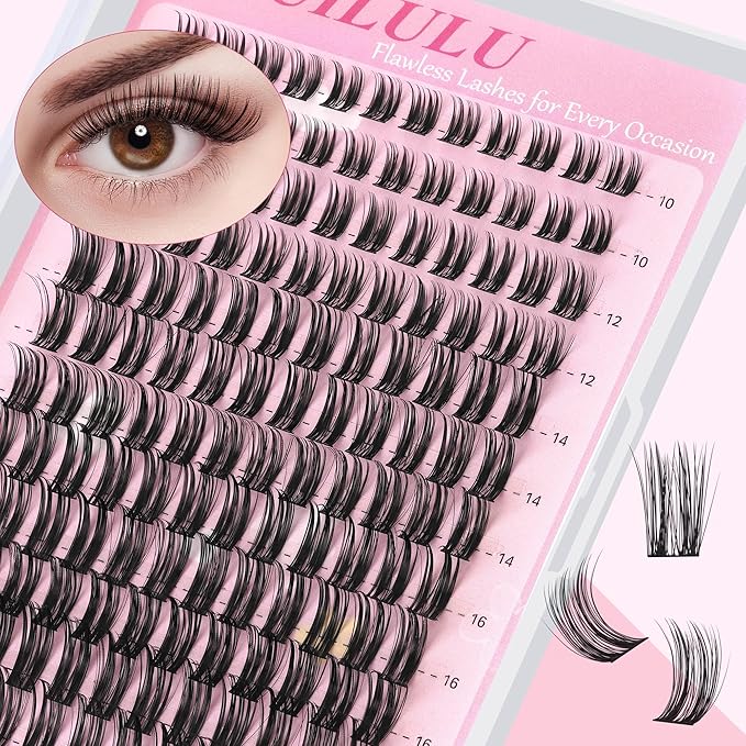 Uilulu Lash Cluster kit 10-18mm DIY Lash Extension Kit 144 D Curl Wispy Clusters Lashes 0.07D Individual Lashes Clusters False Eyelashes Set Eye Lash Kits Extensions Kit Fake Eye Lash(U15 Lash Kit)