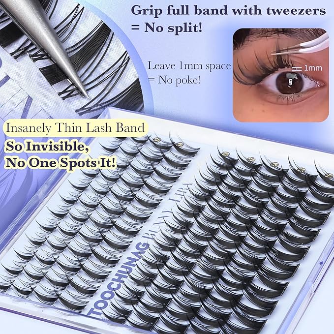 TOOCHUNAG Manga Lash Clusters Wispy Eyelash Clusters DIY Cluster Eyelash Extensions with 2 Viral Invisible Band Cluster Lashes (8-14mm Natural Fairy & 10-16mm Volume Bunny)