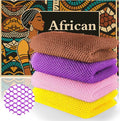 African Net Sponge Set (4PCS) -Premium Exfoliating Bath Scrubber for Face/Body, Travel-Friendly, Durable & Soft Exfoliation(Yellow,Pink,Purple,Brown)