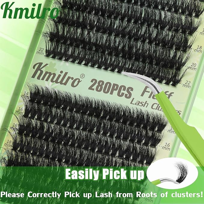Volume Lash Clusters 160D+180D Flat Eyelash Clusters Thick 14-22mm Cluster Eyelash Extensions 280Pcs Wispy Individual Lashes Soft Waterproof False Eyelashes DIY Lash Extension