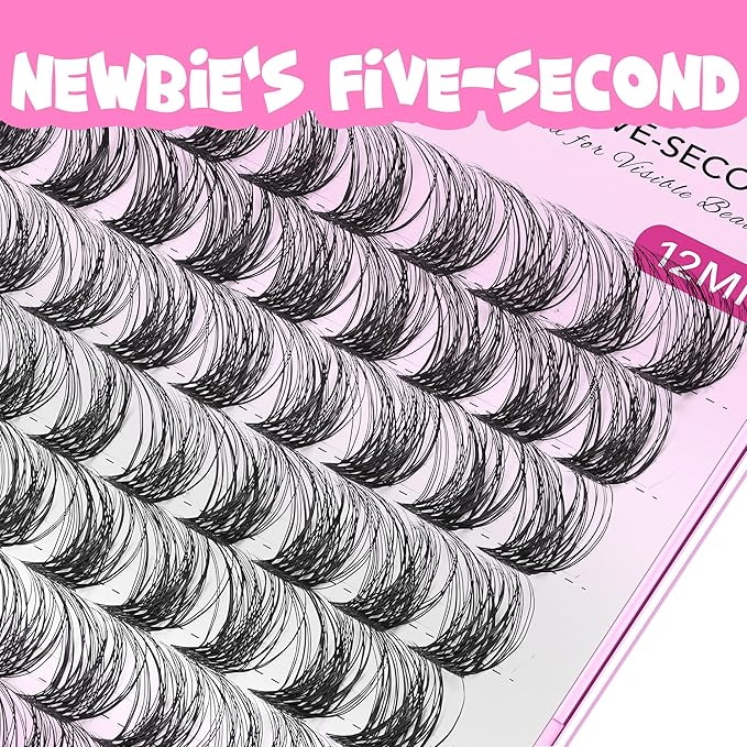 VEYESBEAUTY Lash Clusters Individual Eyelash Extensions Thin & Invisible Band DIY False Eyelashes for Self-application Newbie's Five-Second Series Wispy Lash Tray, Bomb 12mm Single Length