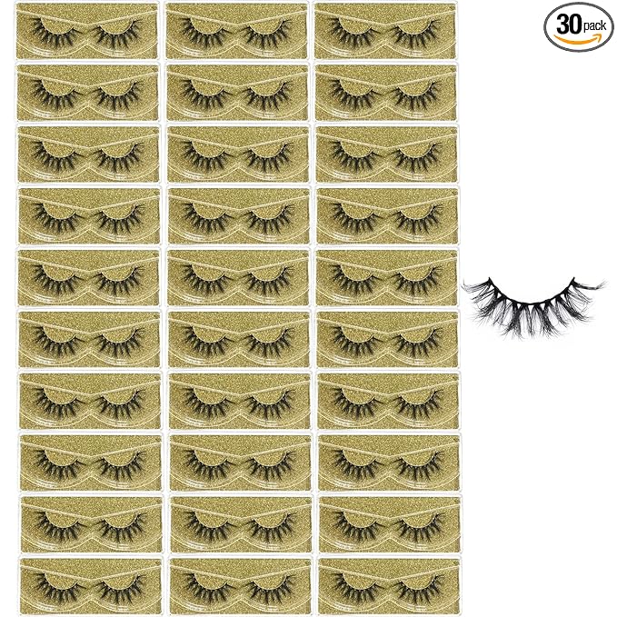 FARRED Wholesale Fluffy Dramatic Bulk Lashes 30 Pairs Pack Individual Box 10-18mm Volume Faux Mink Eyelash Thick 8D Fake Lash Short Natural Look Eyelashes (F09-30 pairs)