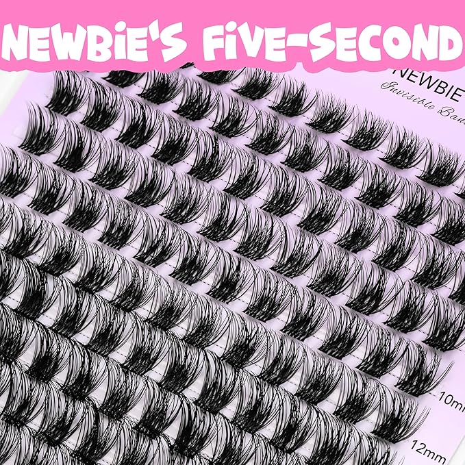 VEYESBEAUTY Lash Clusters Kit Individual Eyelash Extensions Thin & Invisible Band DIY False Eyelashes Newbie's Five-Second Series Wispy Lash Tray, Bomb KIT with Bond&Seal Remover Applicator