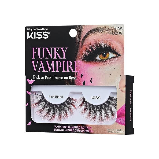 KISS Halloween Limited Edition Funky Vampire False Eyelashes, 1 Pair - Pink Blood