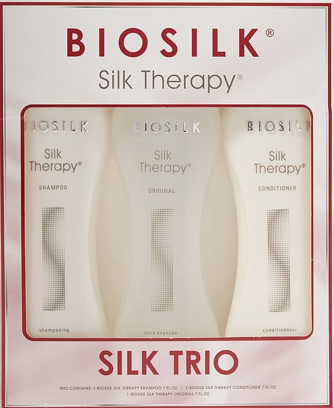 BioSilk Silk Therapy Trio Gift Set: Silk Infused Shampoo, Conditioner & Serum for All Hair Types, Restores & Maintains Hair Health, Paraben & Sulfate Free, 21 Fl Oz