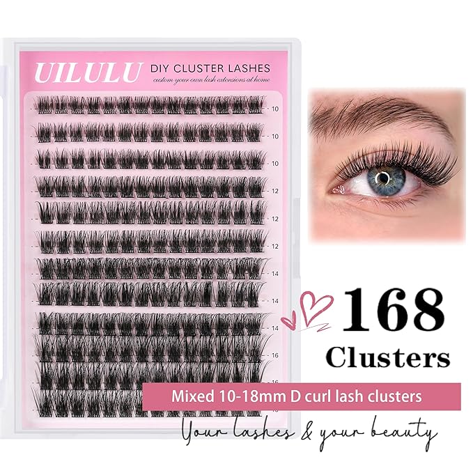 Uilulu Lash Clusters D Curl Clusters Lashes 0.07D 10-16 Mix 144 Eyelashes Individual Lashes Clusters DIY Lash Extensions at Home False Lashes Wide Band Natural Eye Lash Clusters(U11Lashes Only)