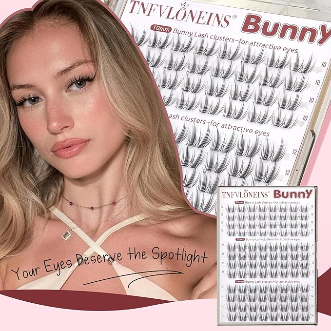 TNFVLONEINS Bunny Lash Clusters Natural Manga Eyelash Clusters 10-12-14mm Wispy Cluster Eyelash Extensions Clear Band Individual Lashes Clusters C Curly Eye Lashes Clusters