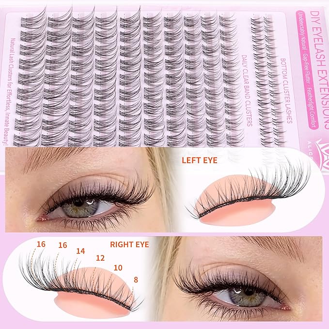Natural Lash Clusters Wispy Lash Extensions with Bottom Lashes Clean Girl Makeup C Curly Eyelash Clusters with Invisible Band DIY Individual Lashes 132Pcs No Makeup Look