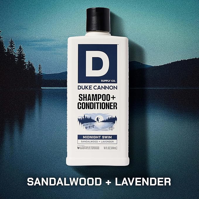 Duke Cannon 2-in-1 Shampoo & Conditioner for Men – Midnight Swim, 14 oz – Cooling, Strengthening Formula with Menthol, Tea Tree & Protein (Pack of 2)